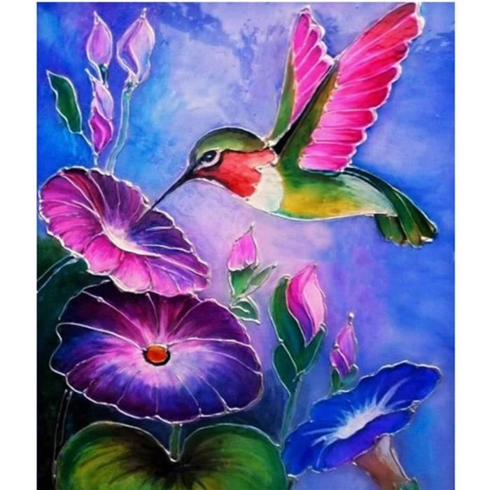 Kit de peinture diamant par numéro, Oiseau fleur 20x30cm Diamant