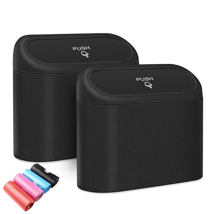 2 Mini Poubelles Voiture Avec 80 Sacs - Poubelle Suspendue Multifonction Noire
