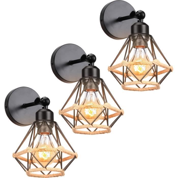 Yowei Lot de 3 Applique Murale Industrielle Réglable Lustre en Fer Lampe Murale Designe Cage Noir E27 Éclairage Luminaire pour