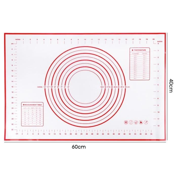 pâtisserie tapis de cuisson en Silicone,plaque de pétrissage antidérapante  avec mesure des Cookies,plaque pour - red40x60cm