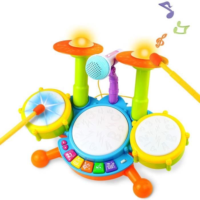 Jouet musical bébé enfant percussion batterie avec tambour piano et micro -  jeu son et lumiere - Hightech idee cadeau noel - Cdiscount Jeux - Jouets