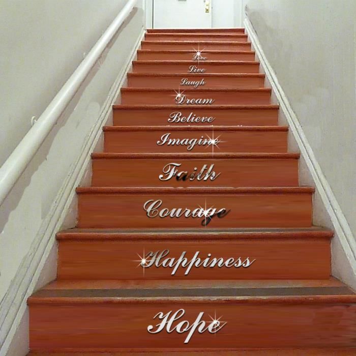 Vivieronmies Acrylique Argent Miroir Effet Citation Word Art Escaliers Stickers Muraux Autocollant Decor A La Maison Tt27 Cdiscount Maison