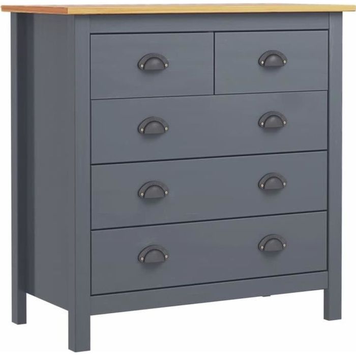 Buffet bas de cuisine MEUBLE® Hill Range Décor - Gris - Bois de pin solide - 5 tiroirs coulissants