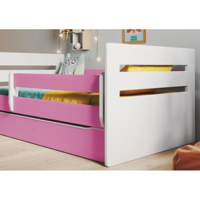 Lit enfant rose avec tiroir - Kocot Kids - Tomi - Dimensions 80x180 cm - A lattes - 2 places