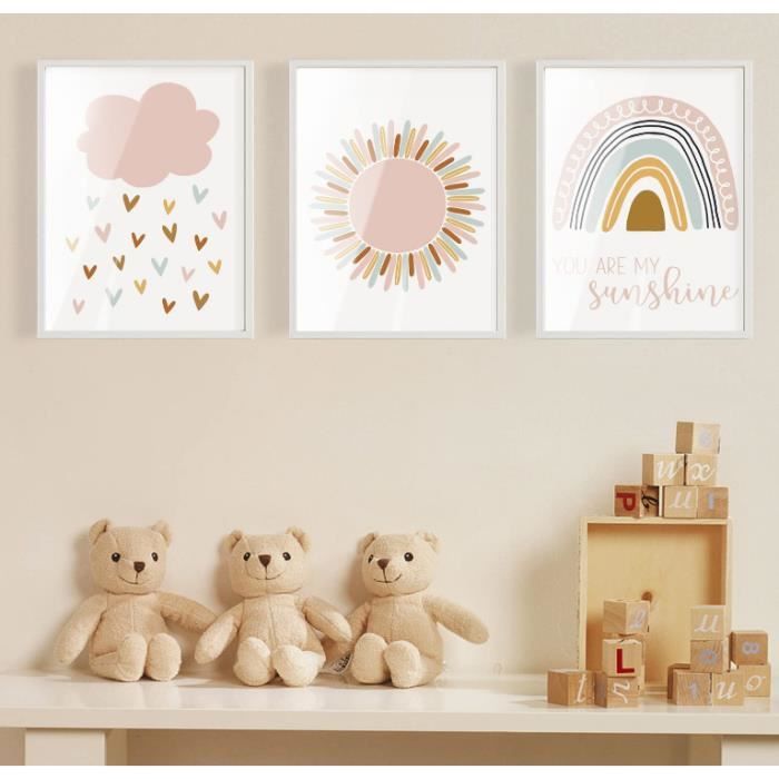 Lot De 3 Affiches Murales Nœud Rose 30x40 Cm - Décoration Chambre Bébé Fille - Style Bohème - Sans Cadre - 9