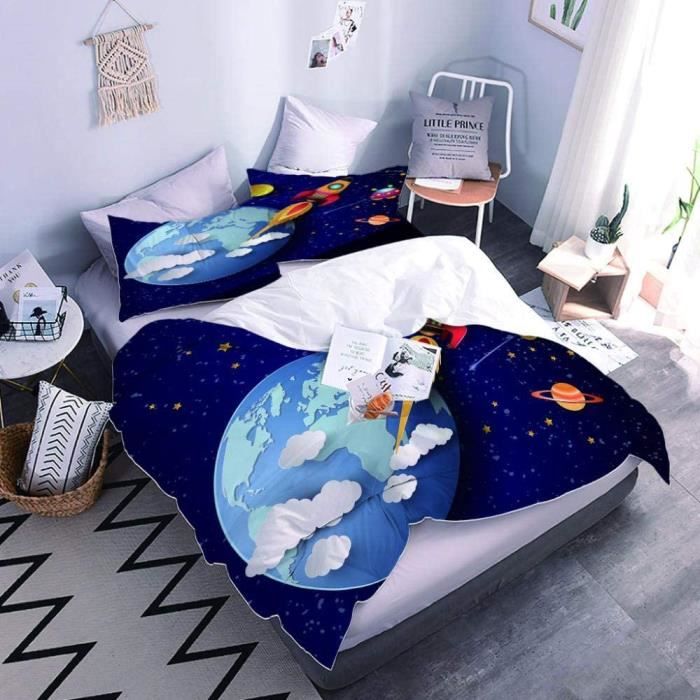 Housse De Couette Licorne Fermeture éclair Cachée Et 2 Taie D'oreiller