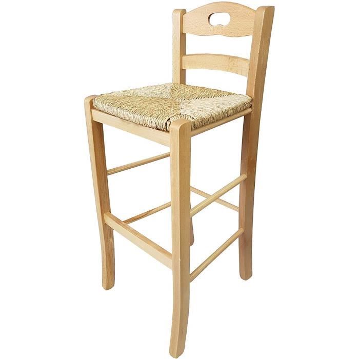 Tabouret - SNACK - Naturel - Paille - Bois massif - Hauteur 66 cm