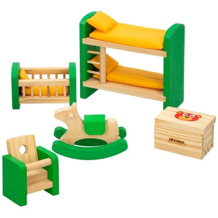 WOOMAX - Ensemble de meubles pour maison de poupée en bois Chambre denfant