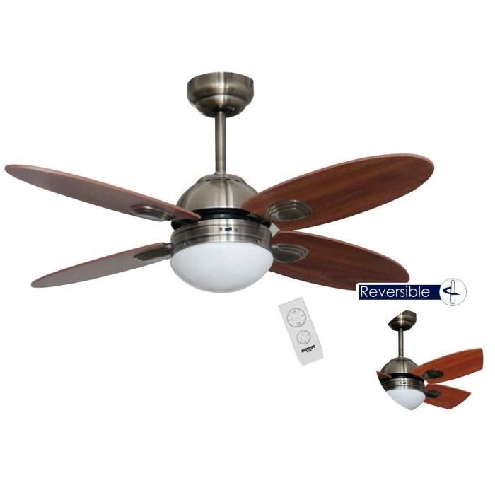 bastilipo Ventilateur de plafond avec télécommande E27 60 W bronze vieilli 105 x 41 cm