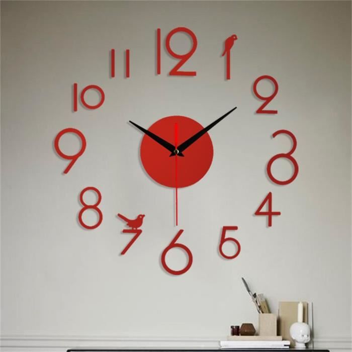 3d grand autocollant d'horloge de surface de miroir mural d'horloge bureau à domicile décoration moderne bricolage argent - Maison