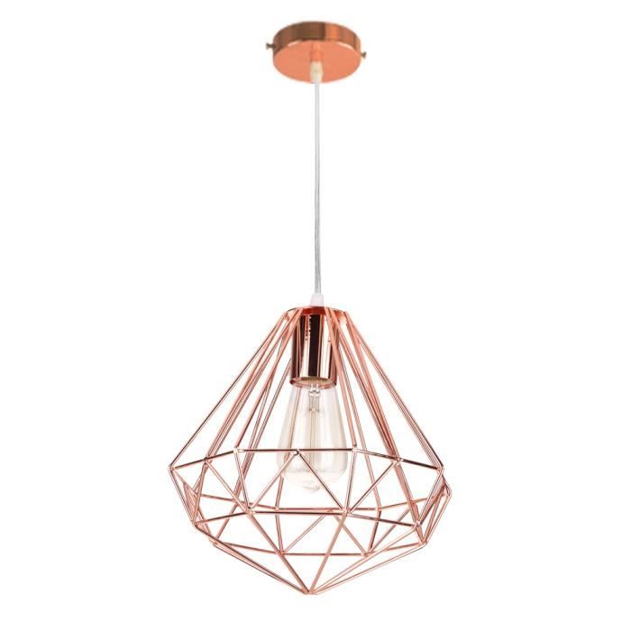 Lampe Suspension Moderne 20cm iDEGU /Él/égant Lustre Suspension en M/étal Abat-jour Luminaire en Forme de Cage Or rose