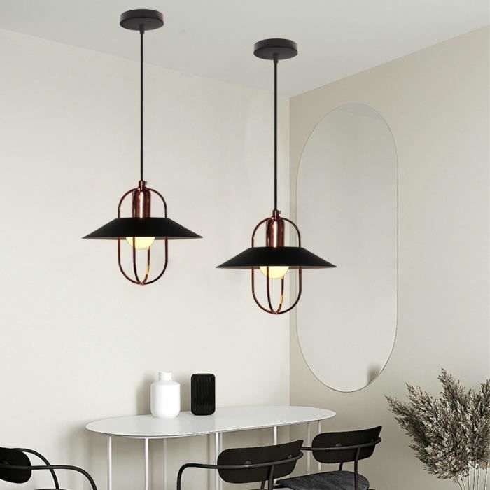 UTO Industriel Suspension Luminaire Rétro Lustre Plafonnier Vintage Noir Lampe 25cm Abat-jour