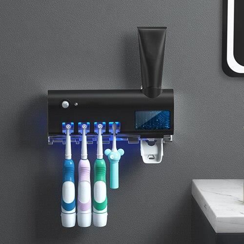 Stérilisateur UV Pour Brosse à Dents Électrique - Porte-Brosse LED Avec Affichage Numérique - 5 Places - Rechargeable USB