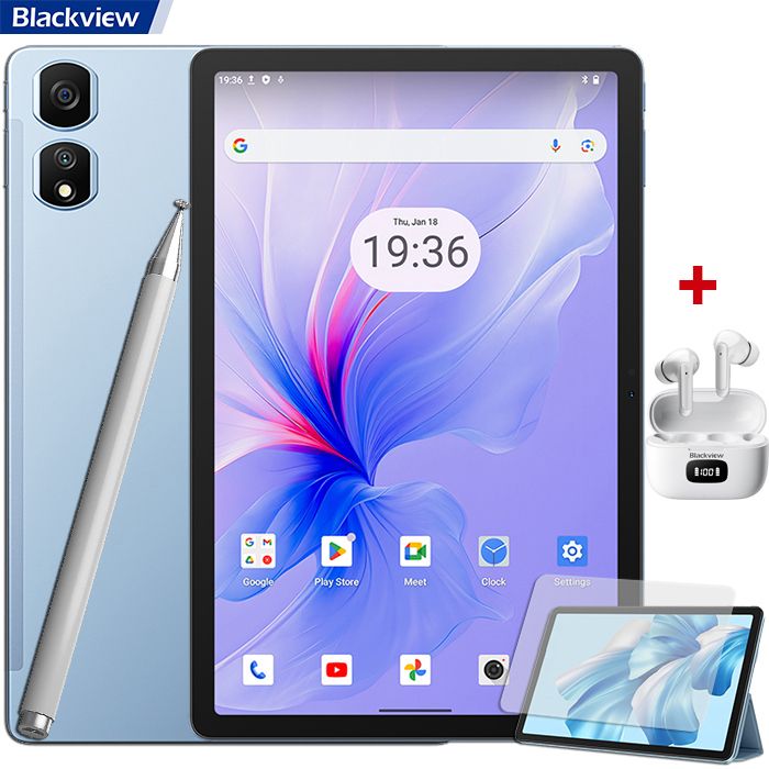 Tablette Tactile BLACKVIEW Tab 13 10Go+128Go 7280mAh 4G LTE/5GWiFi/PC Mode Argent avec Écouteurs Bluetooth Blackview Airbuds2(Blanc)