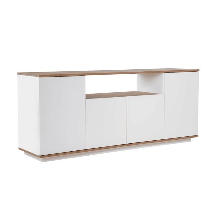 CALICOSY - Buffet 4 portes et 1 niche centrale L180 cm - ARISTA - Blanc/ Pin atlantique