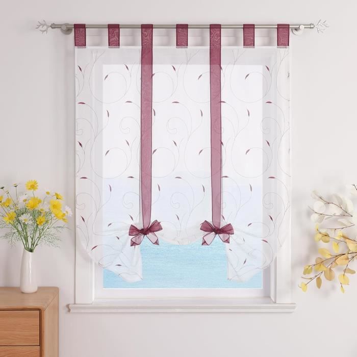 Rideau Transparent ESLIR - Voilage à Passants, Broderie Moderne, 100% Polyester, Plusieurs Tailles/couleurs