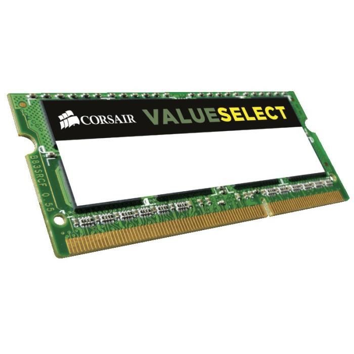 Vente Memoire PC CORSAIR Mémoire PC Portable DDR3 - Value Select 4 Go (1 x 4 Go) - 1333 MHz - CAS 9 (CMSO4GX3M1C1333C9) pas cher