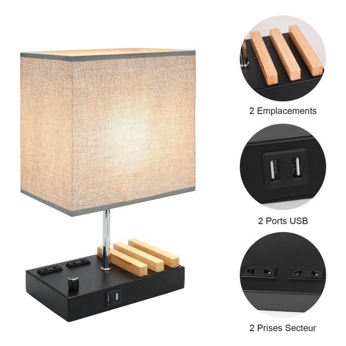Acheter Lampe de Table USB lampe de chevet en bois Table de chevet