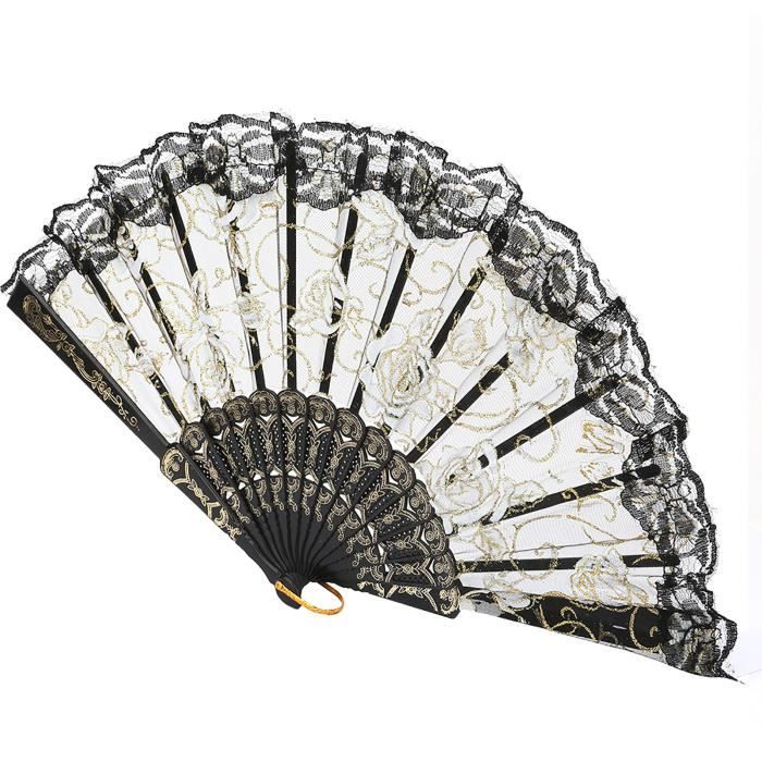 Éventail En Dentelle Noir - Accessoire Halloween, Danse Ou Décoration Gothique | Taille 50x27cm - 10