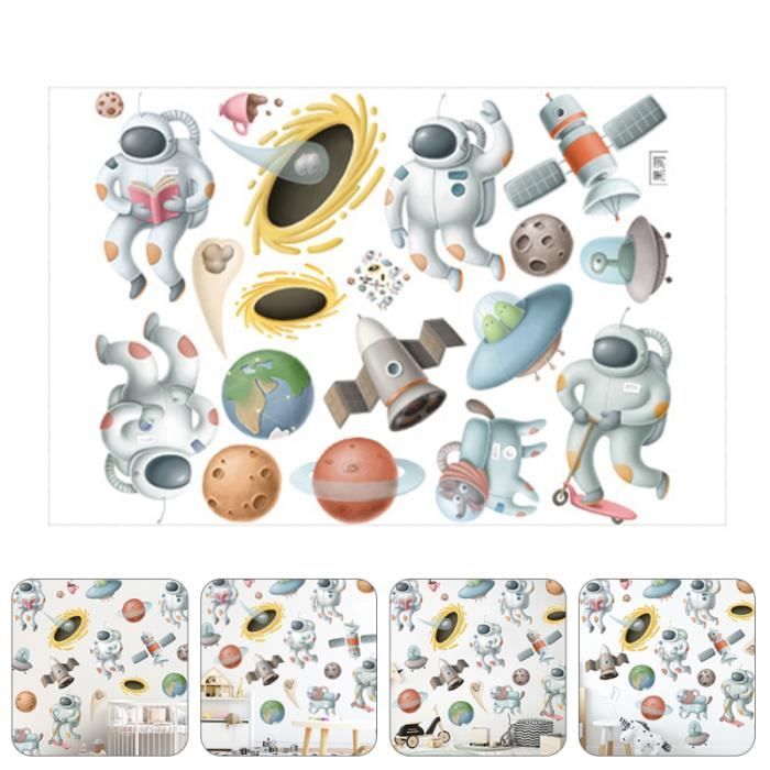 Stickers Muraux Espace - Fusée, Astronaute, Planètes - Déco Enfant - 8 Feuilles 21x30cm - Amovible