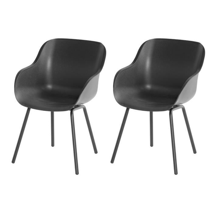 sophie - elégance - lot de 2 chaises anthracites d'extérieur en résine. l-h-p: 59-84-57 cm