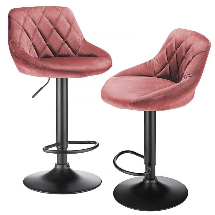 Tabouret de bar cuillère en velours rose - HUOLE - lot de 2 - Réglable en hauteur - Contemporain