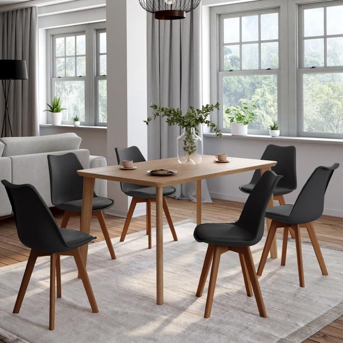 IDMARKET Lot de 6 chaises de salle à manger SARA scandinaves noir