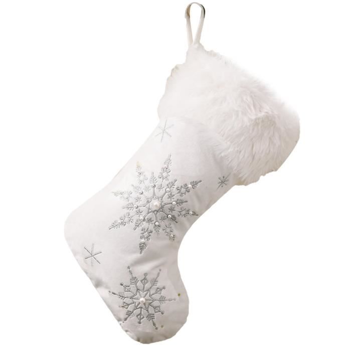 Lot De 4 Grandes Chaussettes De Noël En Peluche - 45 Cm De Haut, Motif Flocon De Neige Doré - Pour Cheminée, Décoration De Noël - 9