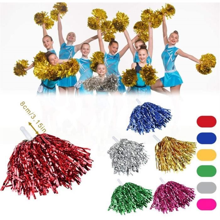 12 Pcs Pompons Cheerleading en PET Pom Pom Léger Pompon Cheerleader Fleur  de Pom-Pom avec Poignée Baguette de Pom-Pom pour École Com