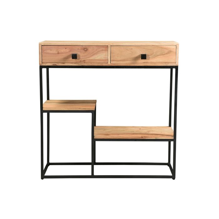 Miliboo - Console 2 tiroirs en acacia et métal