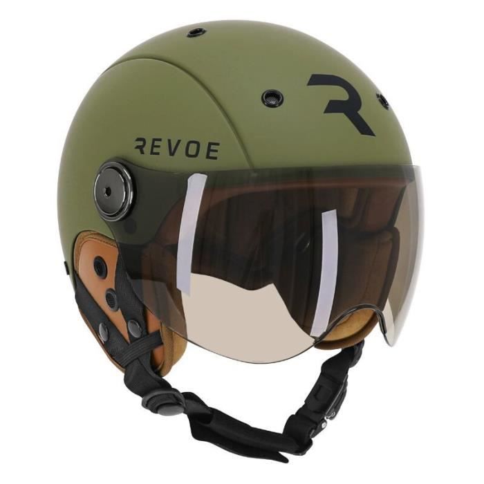 Casque avec visière reglable protection oreille amovible Revoe Premium - kaki mat - S (55/56 cm)