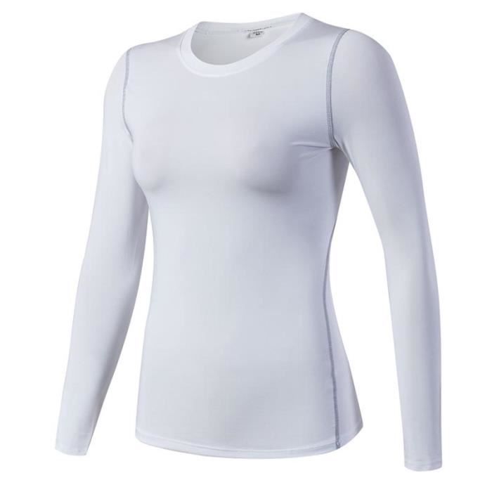 T-Shirt Fitness Femme Manches Longues ZEWOW Blanc Respirant