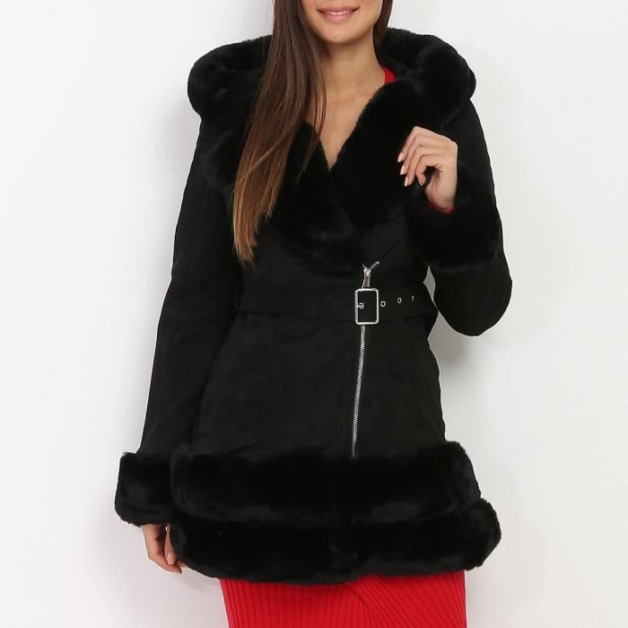 Manteau fourrure sales synthétique noir