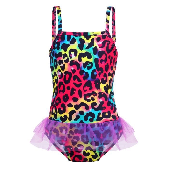 amzbarley maillots de bain une pièce pour filles imprimé léopard costume de natation tulle tutu jupe enfants maillots de bain