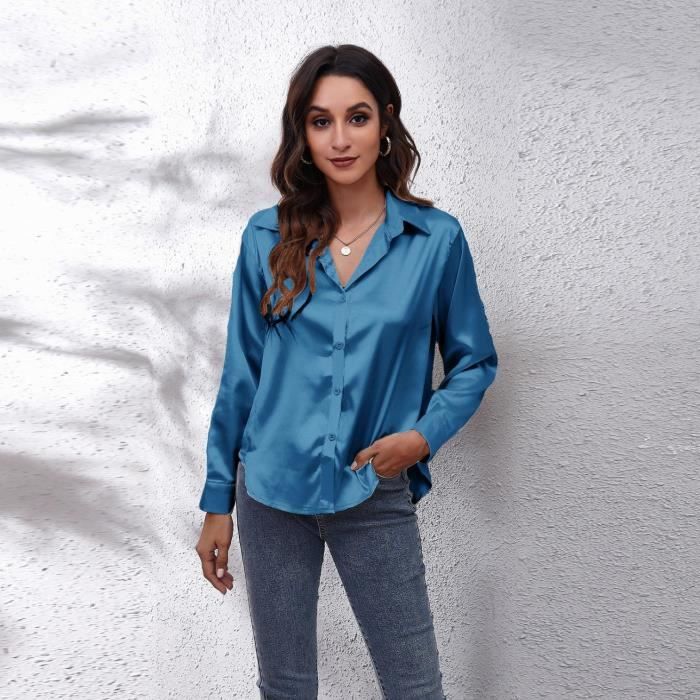 Chemisier D'été Femme En Satin De Soie - Manches Longues, Coupe Décontractée