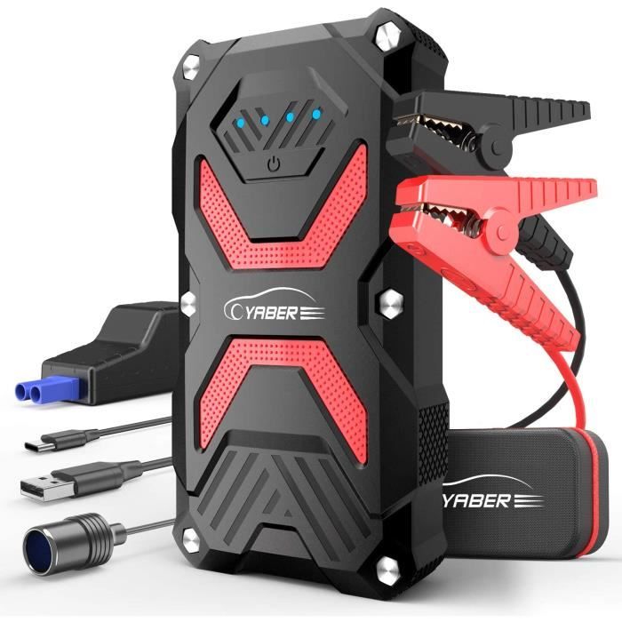 YABER Booster Batterie, 1000A 13800mAh Booster Batterie Voiture Moto (Jusqu'à 6.0L Essence 5.0L Gazole) avec Lamp LED,Deux Ports USB