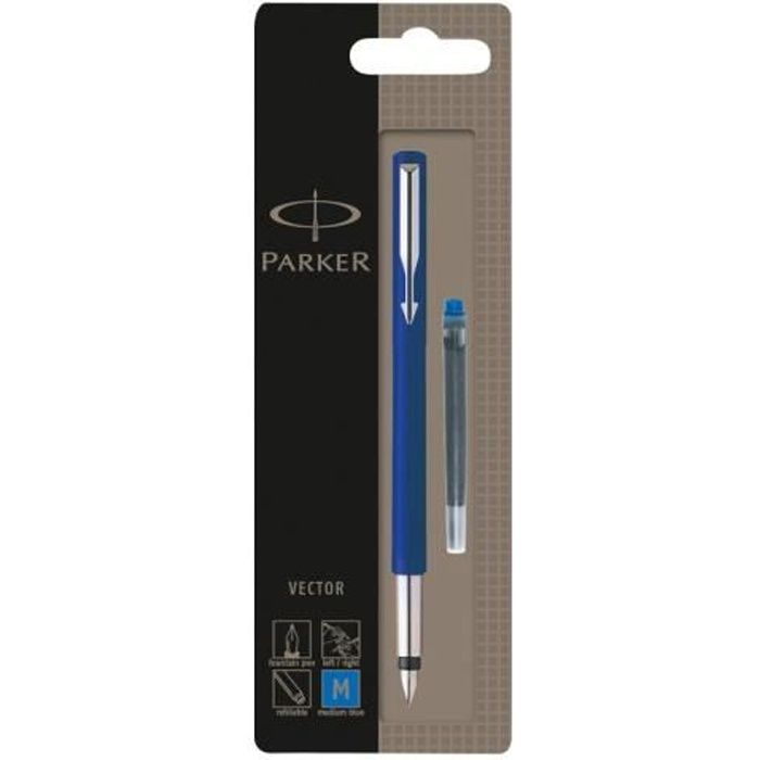 Parker Vector stylo plume, acier inoxydable, pointe fine, encre bleue