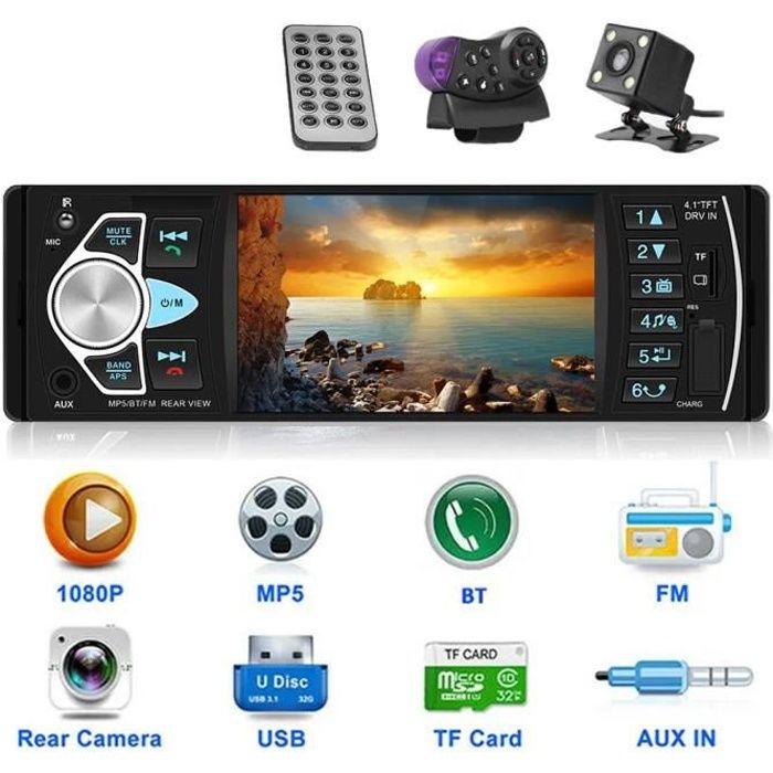 Autoradio radio voiture MP5 écran tactile 4.1 pouce FM AM RDS Bluetooth USB  1DIN