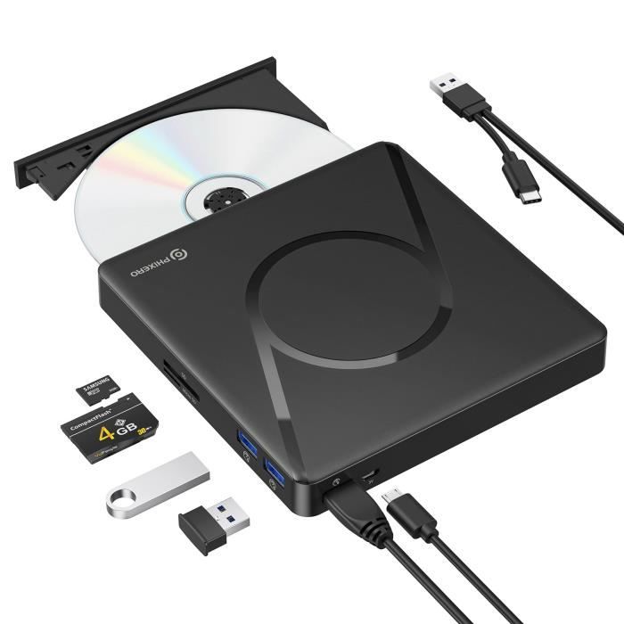 Lecteur DVD CD Externe, Type C et USB 3.0 Graveur et Lecteur de CD-RW/VCD-RW  pour Windows, Mac OS, Laptop, Desktops - Clé USB offert - Cdiscount  Informatique