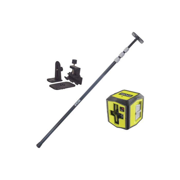 Pack RYOBI Laser croix 10m de porté 0 5mm de précision RBCLLR1 Canne télescopique 320cm RBCLTP1