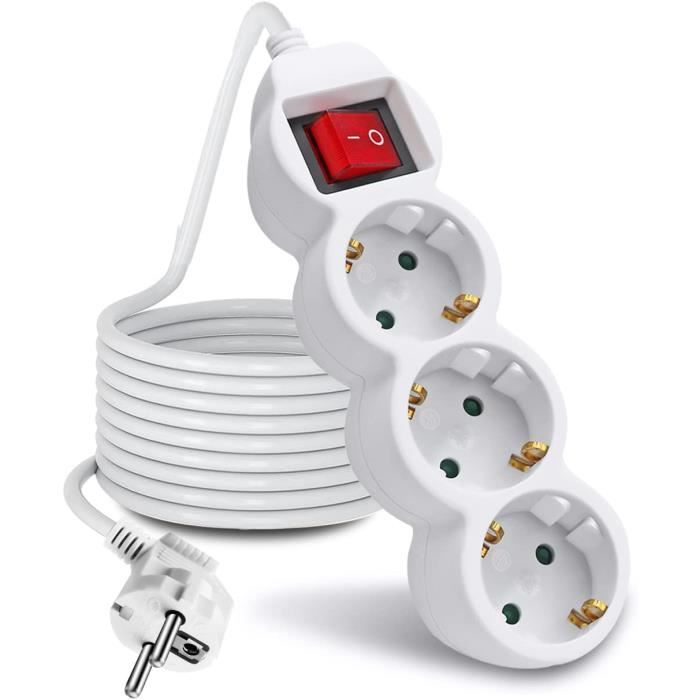 Rallonge De 5 Mètres Avec 3 Prises Et Interrupteur, Pour La Maison, Le ...