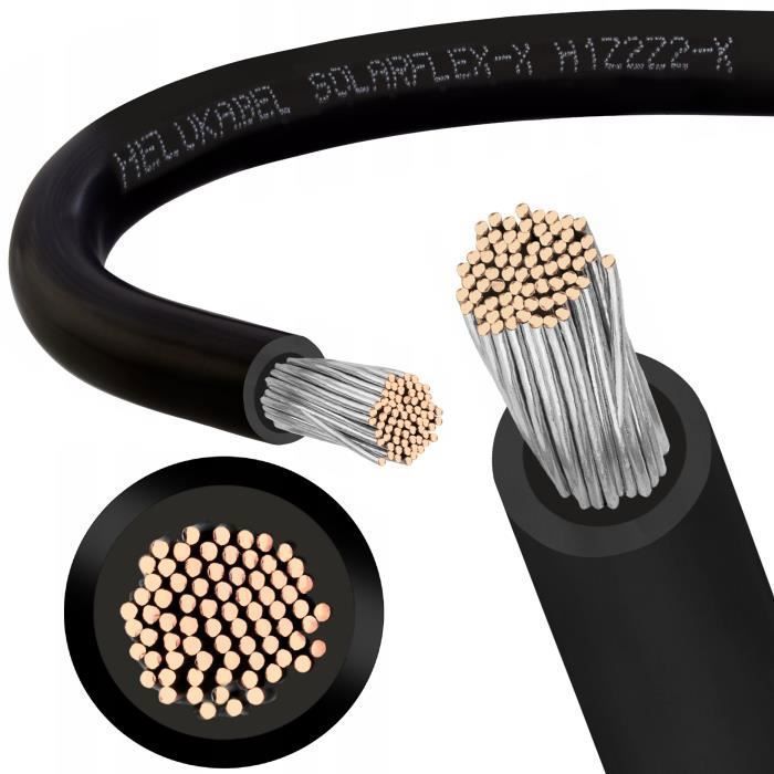 Câble Solaire H1Z2Z2-K 6 Mm² De 5 à 100 M - Pour Installations Photovoltaïques, à Enterrer, Sans Halogène (couleur Bleu, Rouge, Noir)