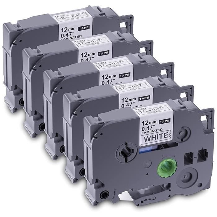 Paquet de 5 Rubans pour éTiqueteuses Brother TZe-231 TZ-231 Ruban pour éTiqueteuses P-Press Laminé pour Modèle PT D200 D210 H100