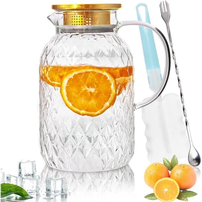 Pichet En Verre Borosilicaté QWORK 2.0L - Résistant à La Chaleur Pour Eau/thé/café | Avec Couvercle Et Bec Verseur