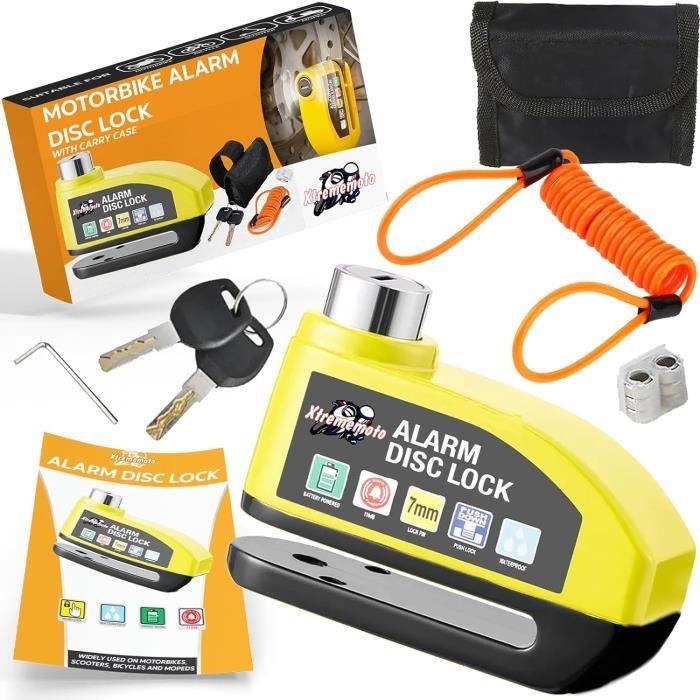 Antivol Disque Frein Moto Alarme Rechargeable Avec Câble 1,8m - Sécurité Renforcée