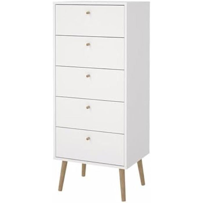 Commode de chambre - TVILUM - Bodo - 5 tiroirs - Blanc - Bois - Panneaux de particules