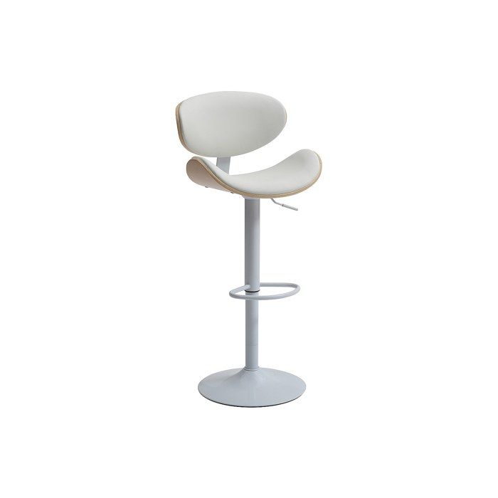 Tabouret de bar en simili placage chêne et métal - Hauteur réglable - Naturel clair et Blanc - MONTENEGRO Tabouret de bar en simili placage chêne et métal - Hauteur réglable - Naturel clair et Blanc - MONTENEGRO