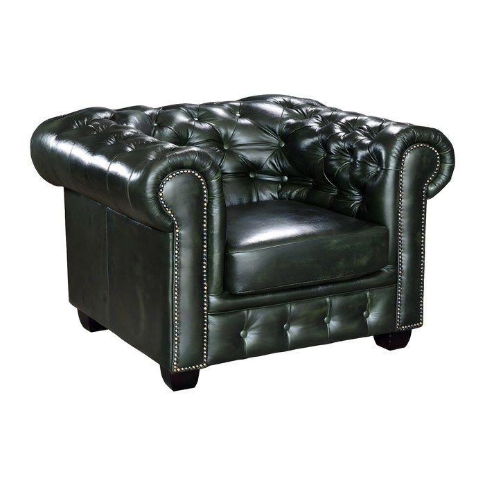 Fauteuil chesterfield BRENTON - VENTE-UNIQUE - 100% cuir de buffle - Vert empire