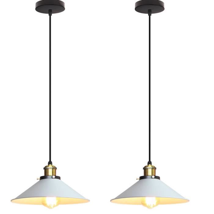 UNI Suspension Luminaire Industrielle 26CM Rétro Plafonnier Lustre Suspension pour Couloir Salon Restaurant E27 40W Blanc Lot de 2
