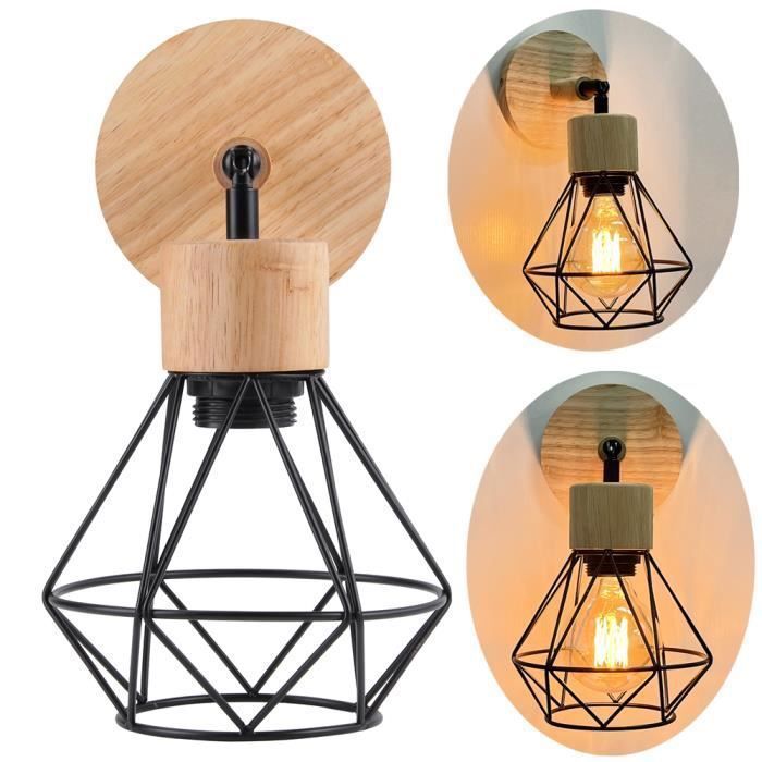 Applique Murale En Bois Vintage E14 Bougies Intérieures Lampe Murale Fer À Repasser En Bois Marbre Lumières Noir Retro Rustic Deco Lustre Pour Escalier Aisle Loft Bar Cafe Lampe Suspendue